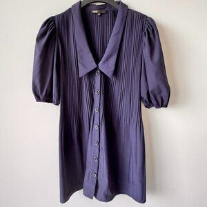 Maje Rockina Puff Sleeve Pleated Mini Dress with Chelsea Collar